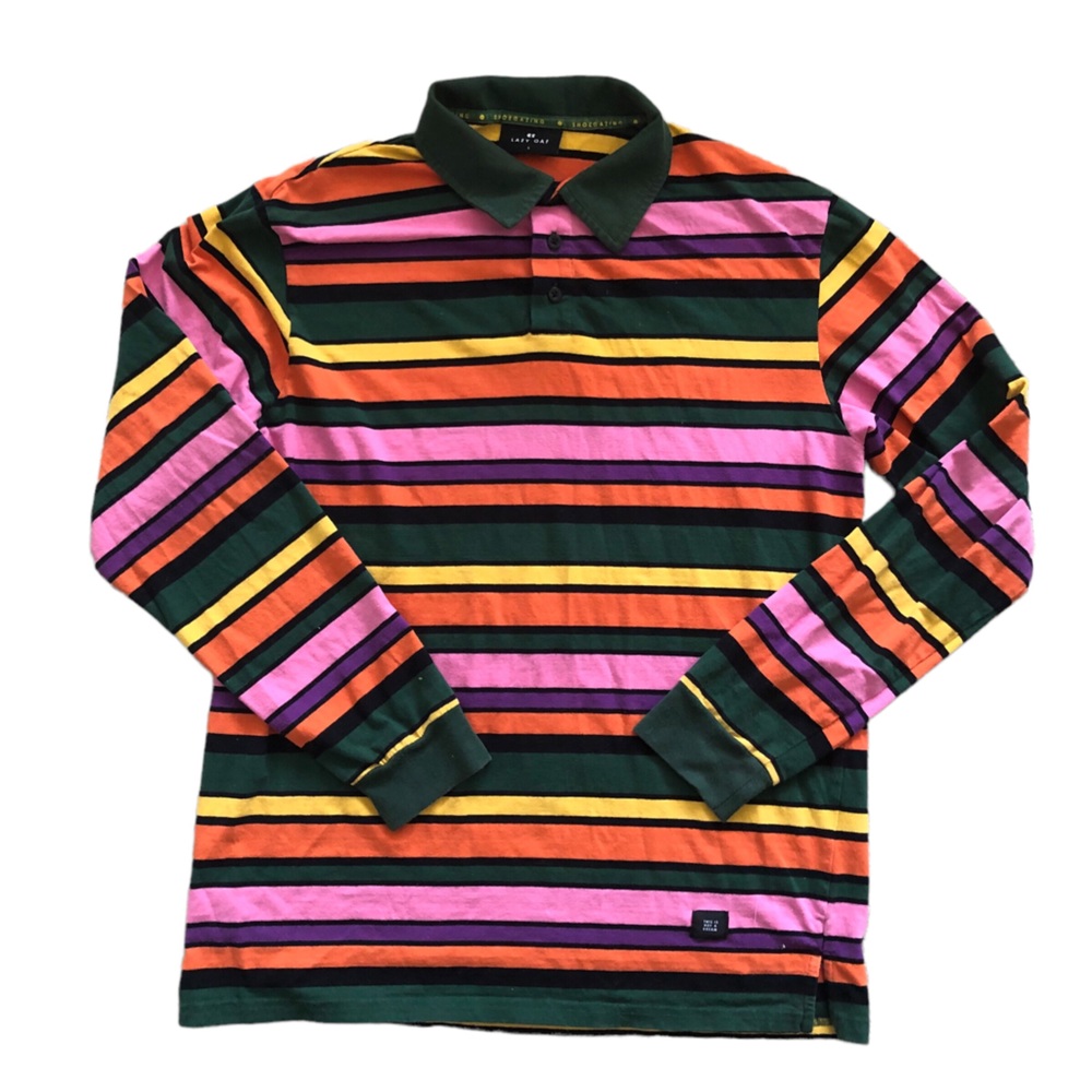 LAZY OAF Multi-coloured Striped Long-sleeve Polo Shirt ‘This is not a dream’